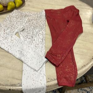White and Dark red with gold leggings